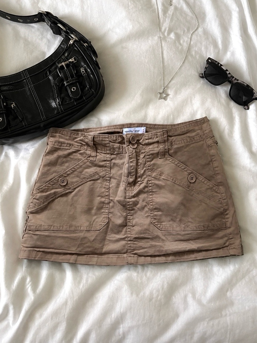 y2k tan cargo mini skirt